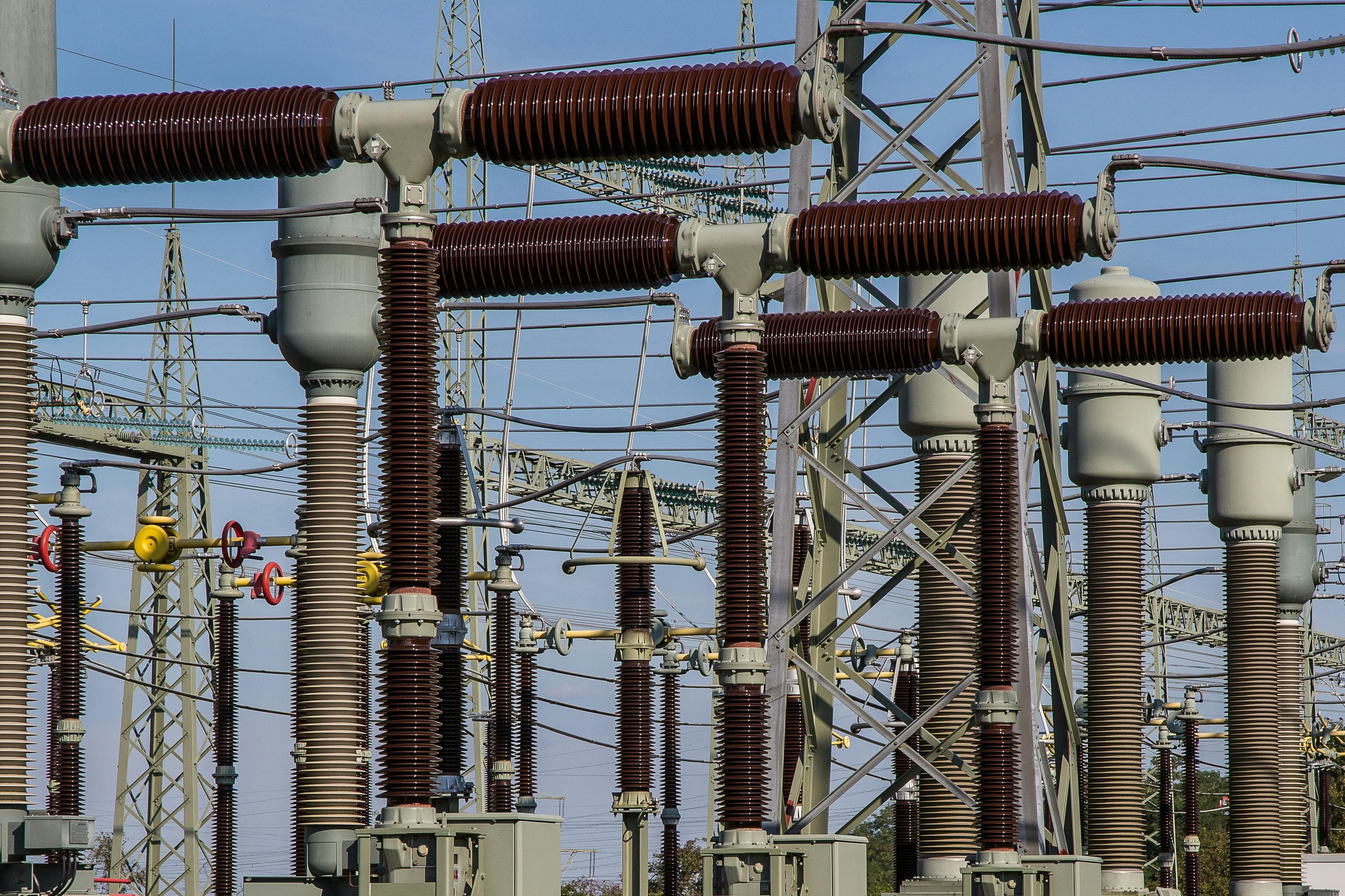 Electrical substation equipment with transformers and overhead lines
