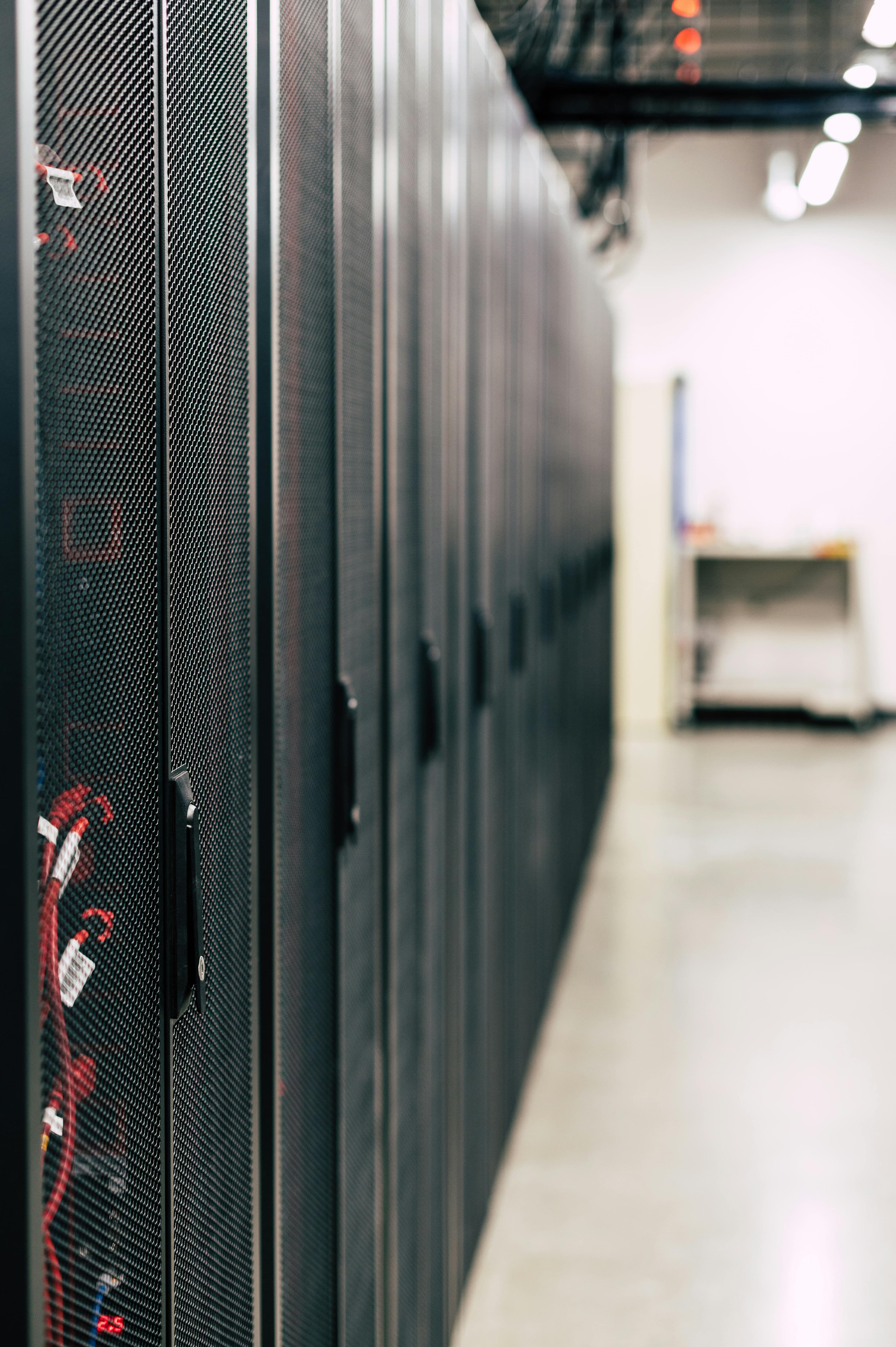 Long row of server cabinets in a data center